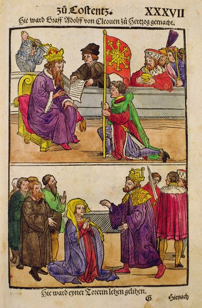 Sigismondo eleva il conte Adolfo di Cleves al rango di duca al Concilio di Costanza, da 
